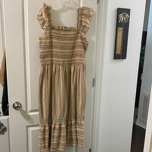 Striped Midi Dress with Ruffle Straps